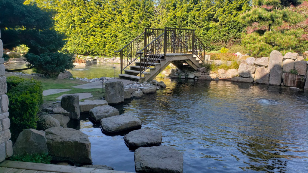 Waterscape garden with bridge